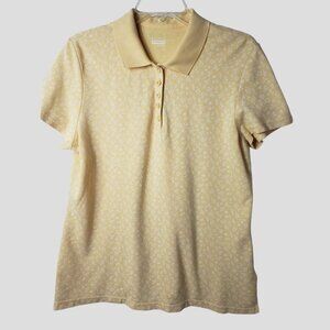 Basic Editions Womens Floral Polo Shirt Yellow/white  Size Large